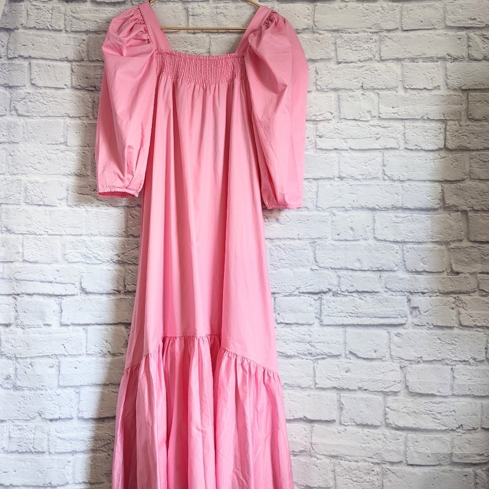 H&M Pink Puff Sleeve Voluminous Midi Dress XS Blogger Favorite NEW - Picture 11 of 14